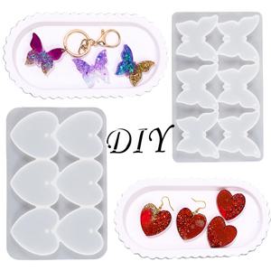 심장 나비 모양 귀걸이 펜던트 실리콘 몰드 DIY 크리 에이 티브 6 구멍 키 체인 Uv 에폭시 수지 금형 쥬얼리 액세서리 만들기
