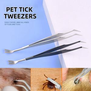 1개 2-in-1 스테인리스 스틸 진드기 제거 핀셋 전문 애완동물 진드기 제거 도구 (강아지, 고양이, 애완동물 미용 및 청소 도구)