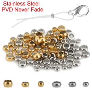 100pcs 결코 PVD 스테인레스 스틸 엔드 크림프 비즈 커버 2 2.5 3 mm 느슨한 큰 구멍 스토퍼 스페이서 비즈 보석 만들기위한