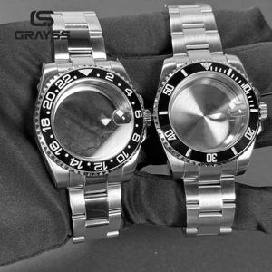 블랙 베젤 40mm 다이버 방수 SUB NH34 NH35 NH36 무브먼트 사파이어 글래스 시계 케이스 모드 글래스 백 20atm 스틸 브레이슬릿