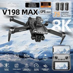 오리지널 V198MAX GPS 드론 8K 전문가용 카메라 항공 FPV 브러시 레이저 장애물 감지 기능 및 대형 화면 리모컨 접이식 드론