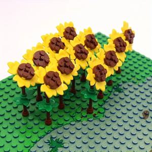 8 세트 DIY 해바라기 필드 빌딩 블록, 혼합 색상 ABS 소재, 크리 에이 티브 가든 농장 장면 어린이 Diy 벽돌 장난감