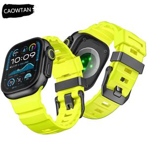애플워치 울트라 2 49mm 시리즈 10 46mm 9 8 7 45mm 스포츠 밴드 팔찌 아이워치 6 SE 5 4 44mm 42mm용 형광 실리콘 스트랩