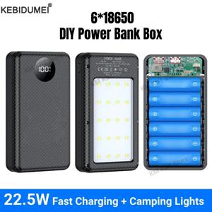 18650 배터리 홀더 22.5W 빠른 충전 DIY 모바일 전원 케이스 iPhone Xiaomi LED 조명 야외용 듀얼 USB 유형 C 충전,18650 Battery Holder 22.5W Fast Charging DIY Mobile Power Case Dual USB Type C Charge for iPhone Xiaomi With LED Light Outdoor