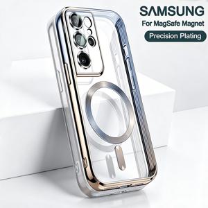 용 고급 무선 자기 도금 케이스 삼성 갤럭시 S25 S23 S24 Ultra S21 Fe S22 Plus Apple Magsafe 렌즈 보호 커버
