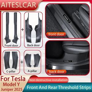2 4 6 8PCS Tesla ModelY Juniper 2025 ABS 전면 후면 도어 씰 프로텍터 임계 값 스트립 안티 킥 가드 패널 방수 패드