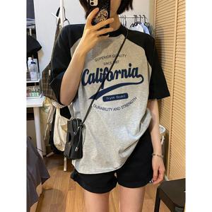 여성용 반팔 티셔츠 여름 루즈핏 어깨삽입 아메리칸 레트로 큰 사이즈 슬리밍 디자인 유니크 탑 코튼