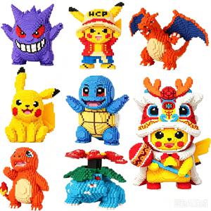 포켓몬 피카추 빌딩 블록 Bulbasaur Charmander 3D 모델 조립 연결 미니 벽돌 그림 장난감 홈 데코라용