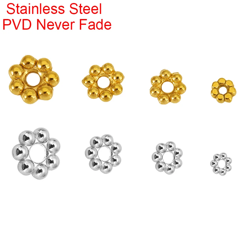 30개 변색없는 3 4 5 6mm 스테인레스 스틸 스페이서 비즈 묶음 PVD 루즈 팔찌 비즈 목걸이 부자재 DIY 쥬얼리 제작용