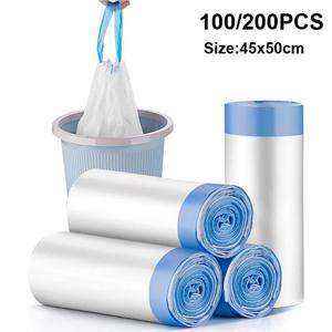 100/200PCS 두꺼운 향기로운 Drawstring 일회용 쓰레기 봉투 주방 보관 쓰레기 라이너 가방 보호 플라스틱 폐기물 가방
