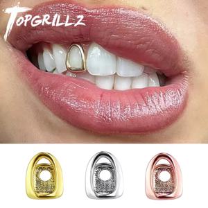 TOPGRILLZ 힙합 싱글 할로우 치아 캡 여성용 남성용 교정기 간단한 광택 치아 그릴 쥬얼리 코스프레 치과 그릴