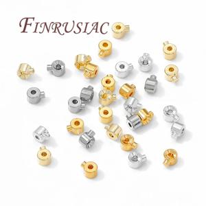 10/20Pcs 18K 골드 도금 크림프 엔드, 실버 크림프 비즈, 라운드 크림프 엔드 비즈, DIY 쥬얼리 만들기 용품
