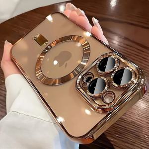 아이폰 17 16 15 14 13 12 11 18 Pro Max용 마그네틱 도금 카메라 렌즈 보호 케이스 (MagSafe 무선 충전 커버)