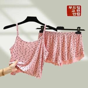 여름 얇은 꽃무늬 셔미즈 나이트가운 여성용 모달 민소매 홈웨어 야외복 슬리밍 베이스 레이어 세트