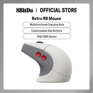 8BitDo 레트로 R8 마우스 (PAW 3395 광학 센서, DPI 26K, 무선 4K 폴링 마우스, 충전 도크 포함) - N 에디션