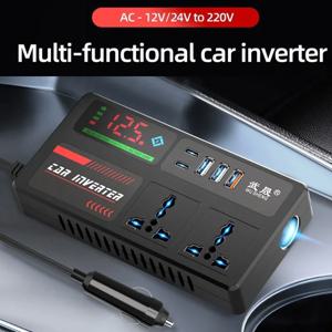 휴대용 차량용 인버터 12V-110V, 24V-220V 아울렛 어댑터, 4개 USB 포트 고속 충전 차량용 충전기 (자동차, 트럭, SUV, RV용)