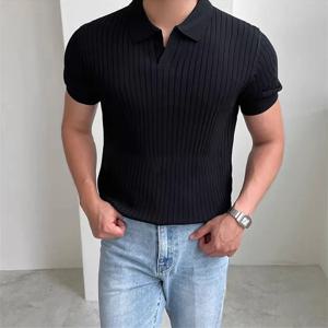 새로운 남성용 반팔 클래식 티셔츠 여름 남성 레트로 스트라이프 폴로 셔츠 단색 반팔 패션 캐주얼 티셔츠