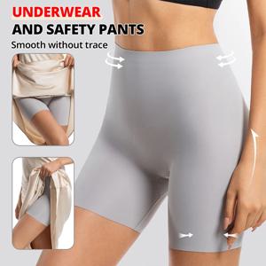 Flarixa 하이 웨이스트 반바지 팬티 여성 아이스 실크 안전 바지 스포츠 복서 속옷 Anti Friction Thighs Boyshorts No Show