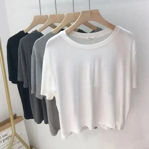 울트라 소프트 모달 여성용 여름 반팔 티셔츠 퓨어 컬러 얇은 한국 스타일 패셔너블 탑 통기성 편안한 핏