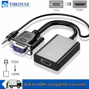 오디오 3.5mm 케이블과 전원 케이블이 함께 제공되는 VGA-HDMI 어댑터입니다. 컴퓨터, 데스크톱, 노트북, PC 모니터에 적합한 VGA 변환기입니다.
