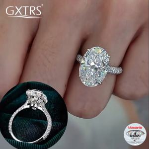 GXTRS 럭셔리 8캐럿 오벌 컷 풀 모이사나이트 반지 S925 실버 여성용 반짝이는 랩 다이아몬드 웨딩 밴드 고급 보석 인증서 포함