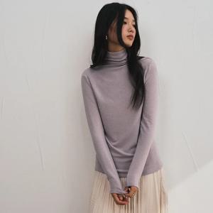 여성용 실크 울 기본 셔츠 티셔츠 가을 겨울 리오셀 슬림핏 하이넥 탑