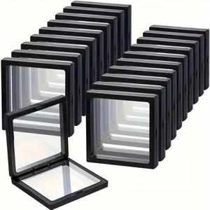 20Pcs Clearview 3D 플로팅 디스플레이 케이스 탄성 필름 투명 교수형 주최자와 방진 아크릴 보석 보관 상자
