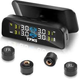 태양광 충전 LCD 디스플레이 실시간 타이어 공기압 모니터링 시스템(TPMS) 자동차 RV SUV MPV 트럭용 외부 센서 4개 포함
