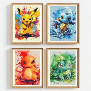애니메이션 포켓몬 피카추 Charmander Bulbasaur Squirtle 포스터 HD 캔버스 회화 홈 거실 그림 벽 예술 어린이 선물