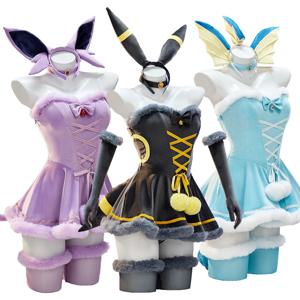 애니메이션 Vaporeon Umbreon Sylveon 코스프레 의상 여성 섹시한 망토 드레스 복장 귀여운 토끼 소녀 유니폼 할로윈 크리스마스 옷