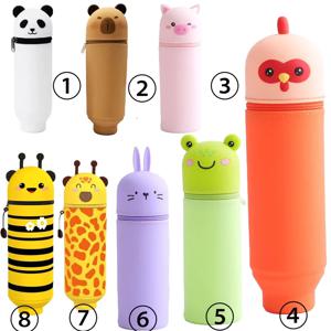 1PCS 귀여운 동물 실리콘 텔레스코핑 필통 학생용 대용량 문구 가방 기린/벌/팬더 학습용 문구