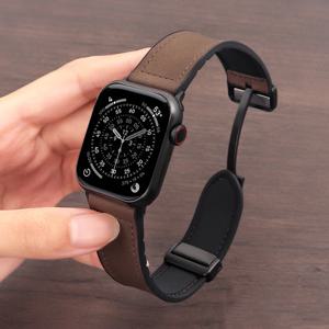 애플 워치 밴드용 천연 가죽 스트랩 11 46mm 42mm 44mm 40mm 45mm 41mm 팔찌 iWatch 시리즈 10 9 8 7 SE3 울트라 3 2 49mm