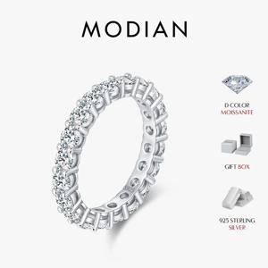 MODIAN 눈부신 D 컬러 모이사나이트 이터니티 밴드 링 925 스털링 실버 럭셔리 스택형 패션 링 여성용 고급 주얼리