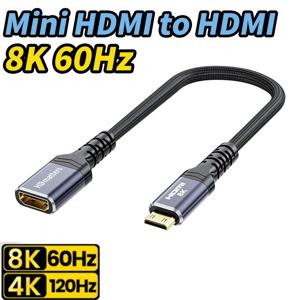 8K 미니 HDMI to HDMI 케이블 어댑터 브레이디드 미니 HDMI 2.1 to HDMI 케이블 양방향 미니 HDMI to HDMI 8K 어댑터 케이블