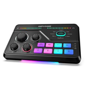 FIFINE SC8 오디오 믹서 (RGB 조명 및 보이스 체인저 포함), XLR 마이크 프리앰프, 3가지 EQ 모드, 게임/스트리밍/팟캐스트용 플러그 앤 플레이
