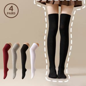 1/4pairs 롱 튜브 스타킹 여성 허벅지 높이 양말 솔리드 컬러 하이 양말 무릎 위 양말 편안한 양말