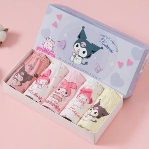 5개입/박스 면 소재 여자아이 팬티 귀여운 만화 캐릭터 쿠로미 멜로디 여자아이 브리프 부드럽고 통기성 좋은 아동 삼각 팬티