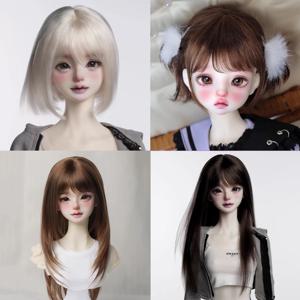 아웬 BJD 가발 모헤어 1/4, 1/6 BJD 앞머리 스트레이트 숏 하이 레이어드 롱 헤어 30-40cm BJD DD SD 인형용 다양한 색상