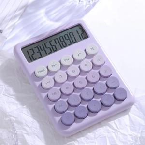기계식 계산기 큰 원형 버튼 데스크탑 계산기 12자리 대형 LCD 디스플레이 다용도 계산기 귀여운 그라데이션 색상