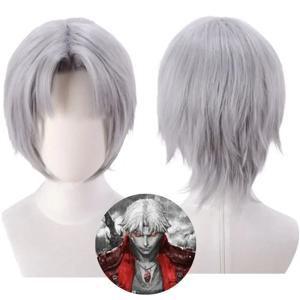 단테 코스프레 가발 DMC 5 애니메이션 의상 소품 남성용 은색 짧은 가발 롤플레잉 할로윈 카니발 의상 액세서리
