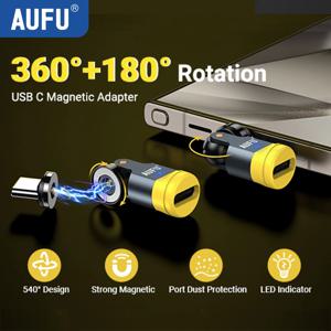 AUFU 540도 회전 마그네틱 어댑터 USB to Type-C 충전 케이블 마그네틱 USB C 암 컨버터 (아이폰 휴대폰용)