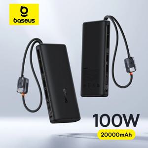 베이스어스 20000mAh 100W 파워뱅크 내장형 듀얼 USB-C 케이블 고속 충전 디지털 디스플레이 파워뱅크 아이폰 17 프로 맥스 삼성용