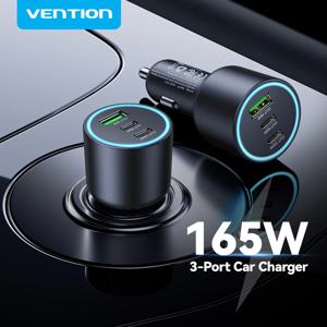 벤션 165W USB C 차량용 충전기 3포트 PD QC 4.0 45W 삼성 S25 아이폰 17 16 맥북 100W 고속 충전 어댑터 LED 포함