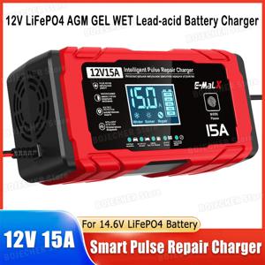 14.6V 15A Lifepo4 배터리 스마트 펄스 수리 충전기 12V 15A 24V 8A 전기 오토바이 충전기 납산 AGM GEL 배터리용