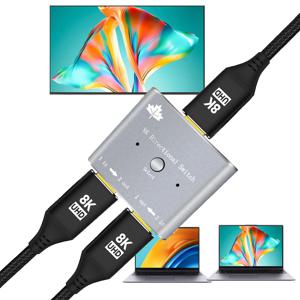 8K HDMI 호환 스위치 2-in 1-Out 1-in 2-Out 4K 120Hz 듀얼 모니터 PC 어댑터 양방향 분배기 스위치 컴퓨터용