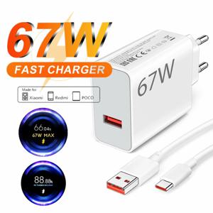 67W 6A 터보 고속 USB 충전기 샤오미 12 13 14 15 17 프로 레드미 노트 11 12 13 14 프로 포코 X5 X6 X7 타입 C 퀵 충전 케이블