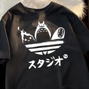 100% 코튼 일본 애니메이션 프린트 스트리트웨어 티셔츠 여성 티셔츠 Egirl 한국 만화 그래픽 티셔츠 탑 여성 의류