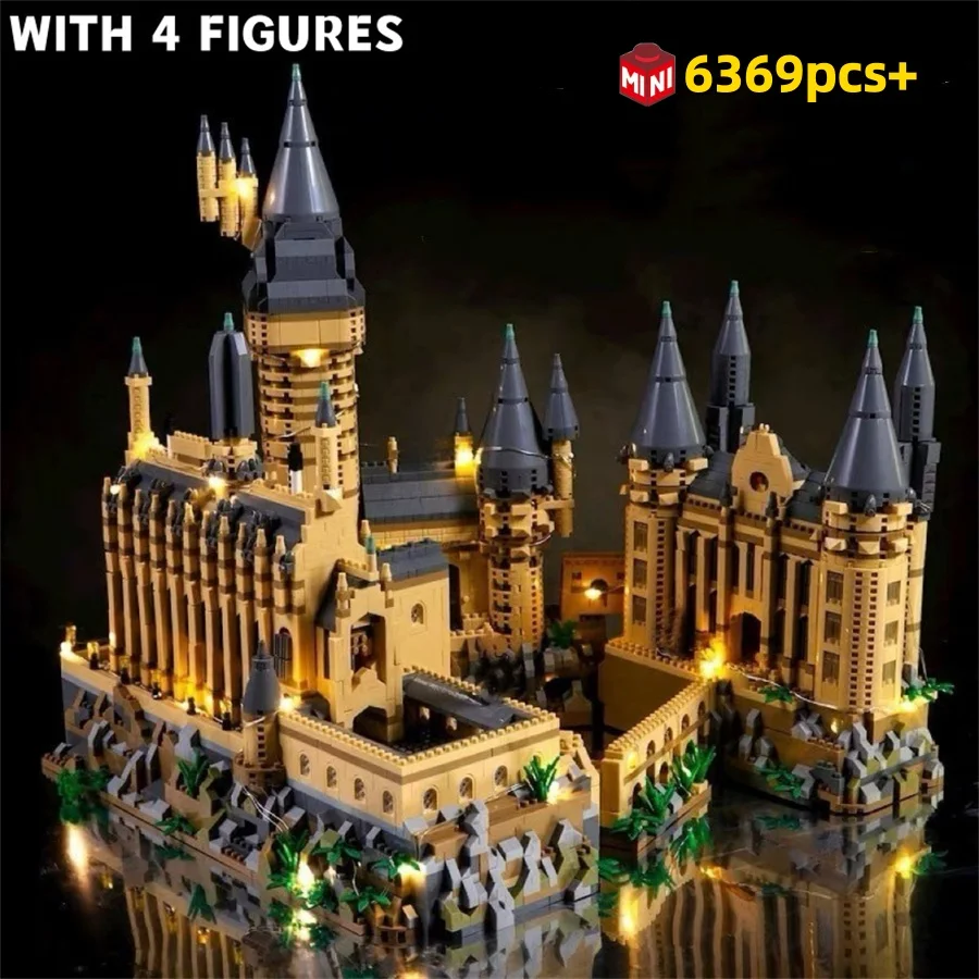 6369pcs 크리 에이 티브 매직 캐슬 빌딩 블록 라이트 STEM 교육 장난감 DIY 모델 키트 데스크탑 장식 어린이를위한 선물