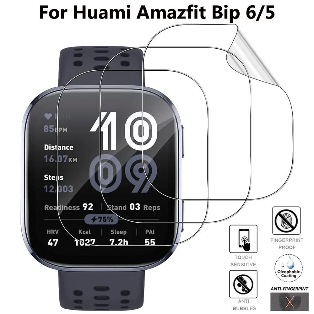 Huami Amazfit Bip 5 Bip6 SmartWatch 보호 필름 커버 TPU 커버리지 액세서리 용 3PCS Clear HD 필름 화면 보호기