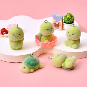 5개입 플로킹 그린 터틀 레진 참 동물 펜던트 DIY 폰 체인 키체인 액세서리 쥬얼리 제작 재료